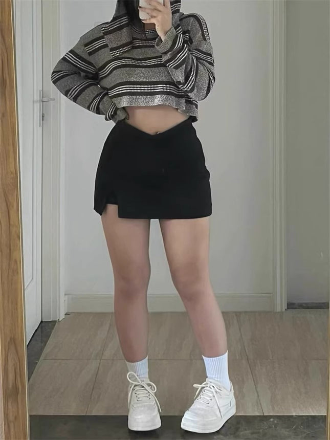 Slightly Fat mm Slimming Look Black Skirt Women's Summer 2024 New Pear-Shaped Body Large Size Flesh-Covering A-Line Hip-Hugging Short Skirt