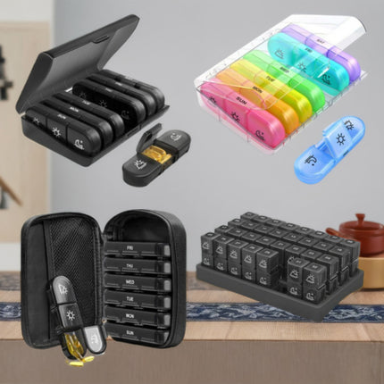 Amazon Seven Days a Week 21-Compartment Black Portable Medicine Box Classification Box for the Elderly to Carry Medicine Box