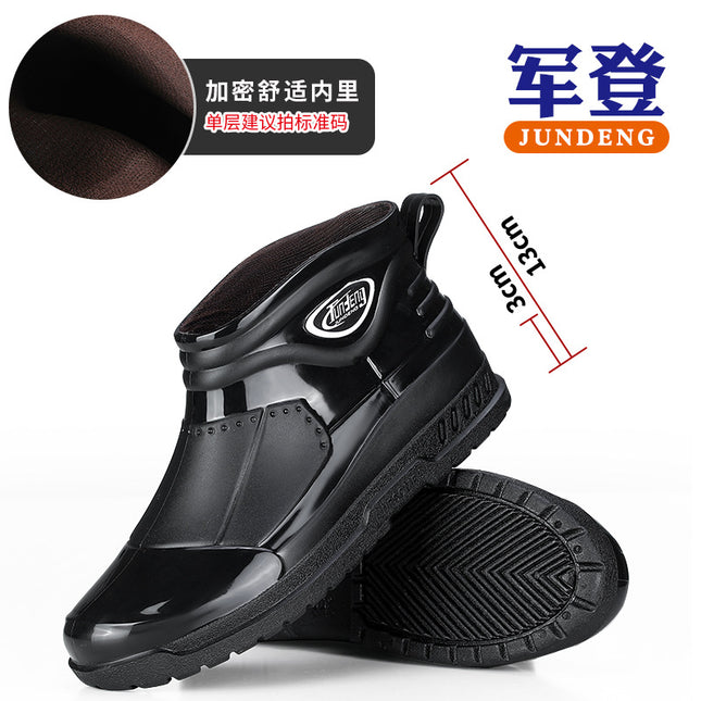Rain boots men's fashion four seasons short tube non-slip waterproof kitchen low-top soft bottom rubber shoes car wash construction ground wear-resistant water boots