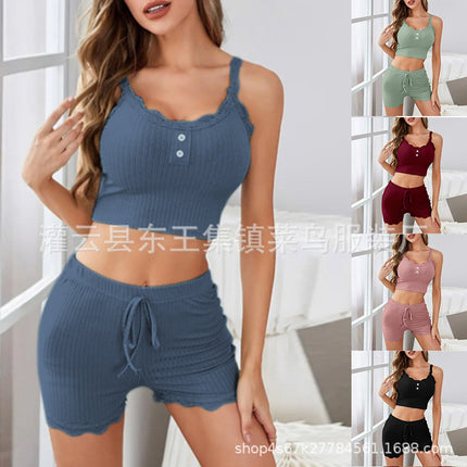European and American Hot-Selling Fashionable Women's Loungewear Casual Pajamas Women's Lace-Trimmed Camisole Shorts Sexy Hot Girl Women's Clothing