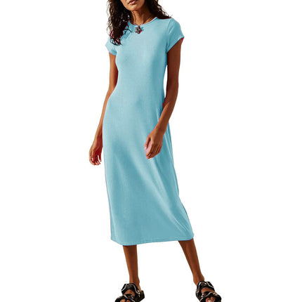 2024 New Summer Hot Product Amazon Best Selling Pure Color Sexy Short-Sleeved Slim Hip-Hugging Dress for Women