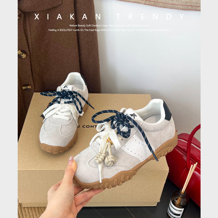 Soft Leather Version ~ Casual Thick-Soled Moral Training Shoes for Women 2025 Autum New Style Versatile Height-Increasing Sports for Small People