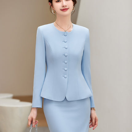 Blue suit women's suit 2024 new autumn high-end work clothes jewelry shop beautician hotel front desk work clothes