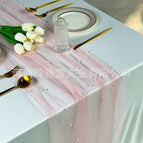A4 pink gauze white beads / 150*300CM