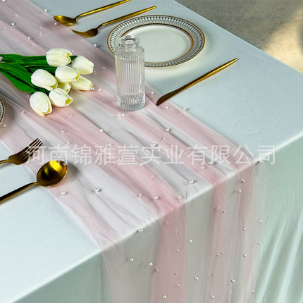 Amazon Pearl Tulle Lace Table Runner Wedding Party Outdoor Decoration Tablecloth Amazon Manufacturer Supply