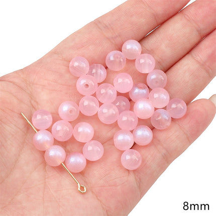 Glass Pink Transparent Solid Color Round Beads Crystal Beads Wheel Beads Slub Handmade Bracelet Bracelet Necklace Jewelry