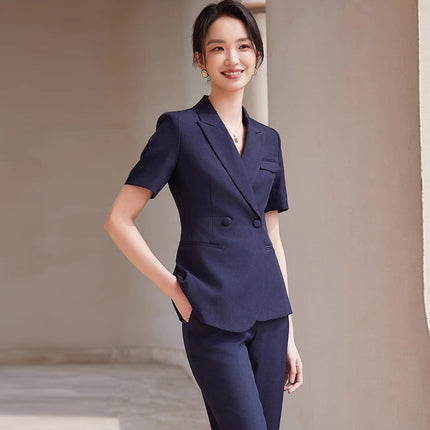 Summer Fashion Short-sleeved navy blue Professional Suit suit Office White-collar Work Clothes Forkwear for Teachers OL