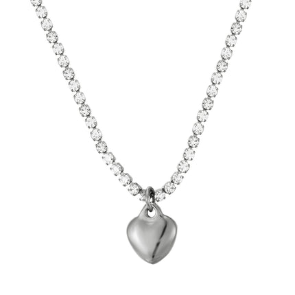 Japanese and Korean Super Flash Zircon Heart Necklace for Women Ins Cool Style Niche Design Clavicle Chain Titanium Steel Electroplated 18K Gold