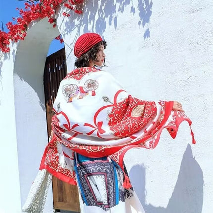 Ethnic Style Shawl Women's Summer Hainan Sanya Travel Photograph Qinghai Lake Scarf Beach Towel Thin Sunscreen Scarf