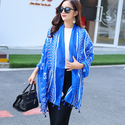 Ethnic Style Printed Silk Scarf Women's Seaside Travel Sun Protection Gauze Air Conditioning Warm Scarf Versatile Long Shawl