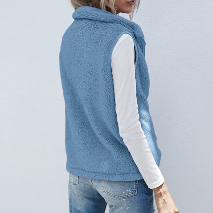 Cross-border Women's vest 2022 new plush stand collar sleeveless zipper lightweight vest comfortable women's coat with pockets