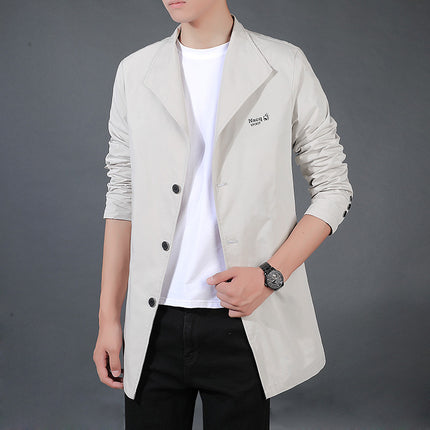 Windbreaker Jacket Men's Mid-Length Spring and Autumn High-End Business Coat Trendy Casual Men's Clothing Men's Clothing Cutting Edge
