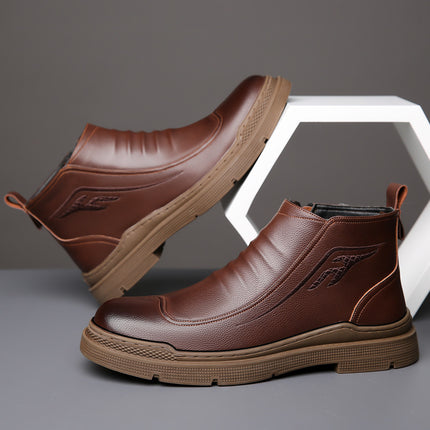 2022 Winter Men's Cotton Shoes Men's Middle-aged and Elderly Fleece-lined Warm Casual Leather Shoes Non-slip Cross-border Thickened Fleece Men's Shoes