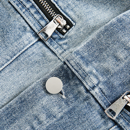 City fanpin 2024 spring new shoulder pad zipper decoration Denim jacket coat