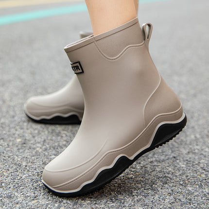 Men's Fashionable New Chelsea Mid-Calf Rain Boots for Couples, Non-Slip Waterproof Boots for Adults, Outdoor Rubber Shoes