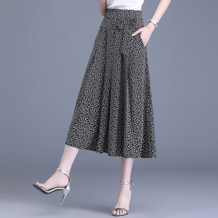 Summer Mulberry Silk Pleated Skirt Trendy High-Waisted Mid-Length French Slimming Elastic Waist Floral Chiffon Women's Half Skirt