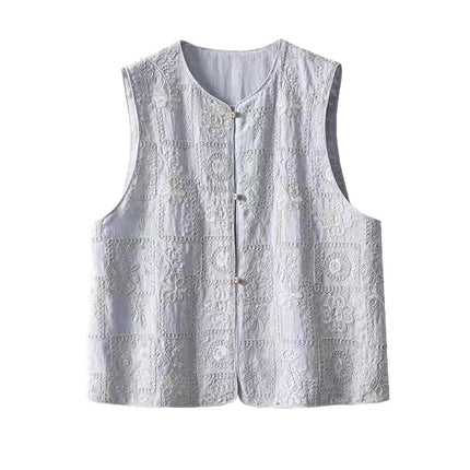 Limited Price +12+ Short Video New Chinese Style Heavy Embroidery Three-Dimensional Stitching Side Slit Loose Round Neck Vest