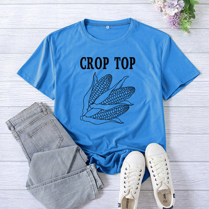 Cross-border Foreign Trade Amazon Crop Top Printed Short-sleeved Women's Summer Casual Loose Round Neck Casual All-match