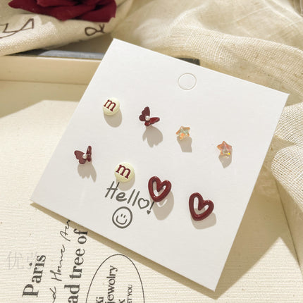 Autumn and Winter Vintage Angora Red Silver Needle Earrings High-end Sense White Exquisite Sweet Elegant All-match Bow Earrings
