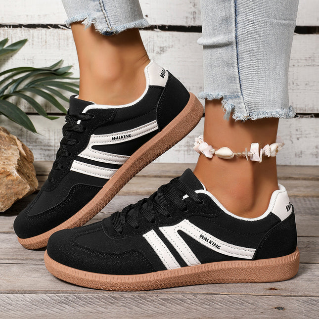 Foreign Trade Large Size 2024 Autum New Flats-Soled Casual Outer Wear Non-Slip Moral Training Shoes Lace-Up Lightweight Sports Shoes for Women