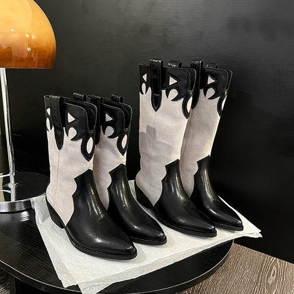 Fashion Boots 2024 Autumn New Women's Boots Pointed Thick Heel Mid Heel Pointed Boots Western Cow Boots