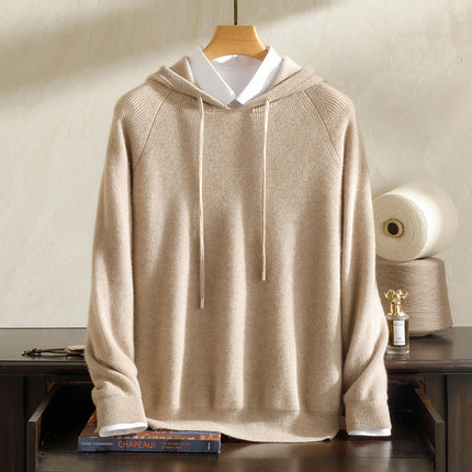 Cashmere Sweater Men's 100 Pure Cashmere Autumn and Winter New Arrival Yuanbao Needle Pullover Drawstring Hoodie Knitted Sweater Jacket