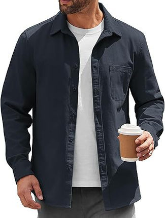 2024 Amazon Hot Sale Men's Light Button-Up Shirt Jacket Casual Jacket Inch Shirt Cotton Jacket