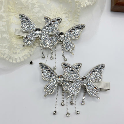 New Original Design Hepburn Style Elegant Butterfly Beads Tassel Clip Broken Hair Bangs Clip 2025 Internet Celebrity