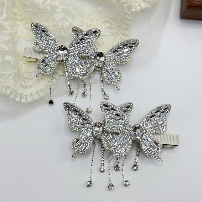 New Original Design Hepburn Style Elegant Butterfly Beads Tassel Clip Broken Hair Bangs Clip 2025 Internet Celebrity