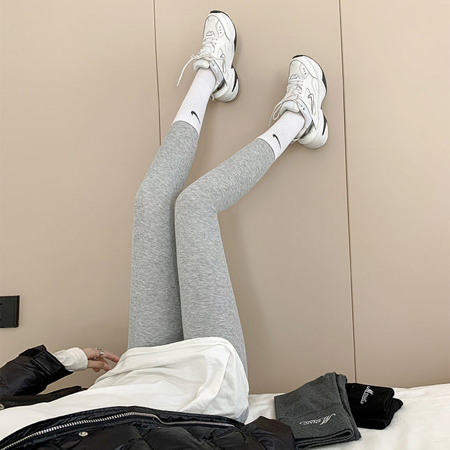 2024 spring new ankle-length pants threaded slim slim thin thickened plus size leggings women's fleece-lined leggings