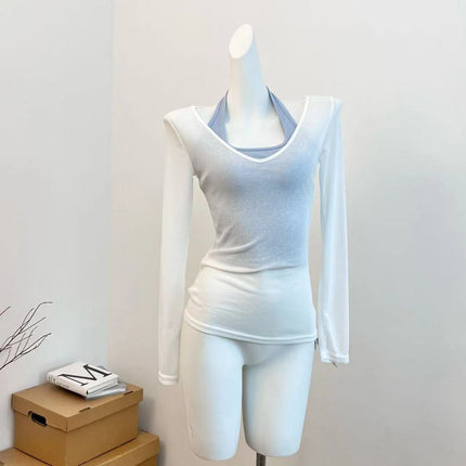 Sun Protection Blouse for Women 2025 New Suit Summer Long-Sleeved T-Shirt Right Shoulder Loose Slimming Look Flesh-Covering Top