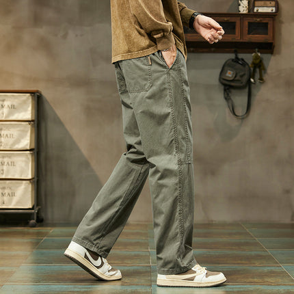 Cotton High-Quality Washed Fabric Floor-Length Pants 2025 New Men's Drapedy American High Street Loose Straight Casual Pants