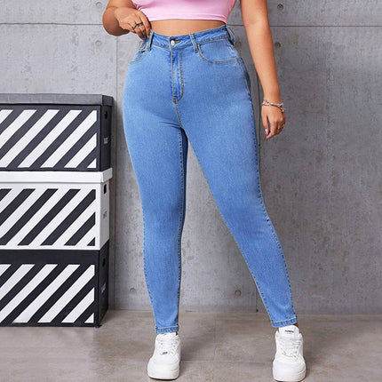 Guangzhou Supply Chain Tiktok Pop In-Stock Women's Jeans High-Stretch Zipper Mid-Waist Skinny Pants