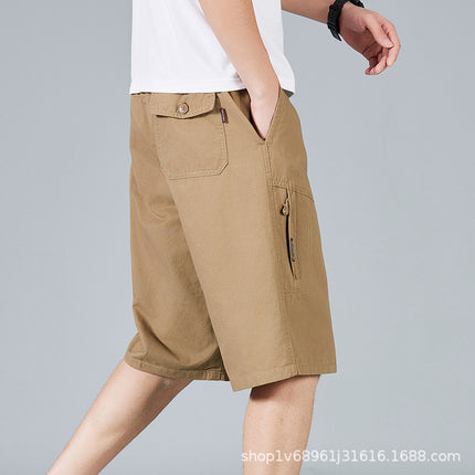 Zorochilde Capri Pants Men's Summer Thin Shorts Pure Cotton Mid-length Pants Outer Wear plus size Workwear Pants Casual Loose