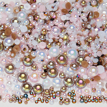 Nail Art Ab Colorful Flats Bottom Diamond Semi-Circle Pearl Mixed Color Set DIY Material Mobile Phone Shoes Clothing Cup Accessories