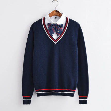 Spot Autumn and Winter Preppy Style Long-Sleeved Pullover Knitwear V Neck Woolen Knitwear Loose Jk School Uniform Knitwear Class Uniform