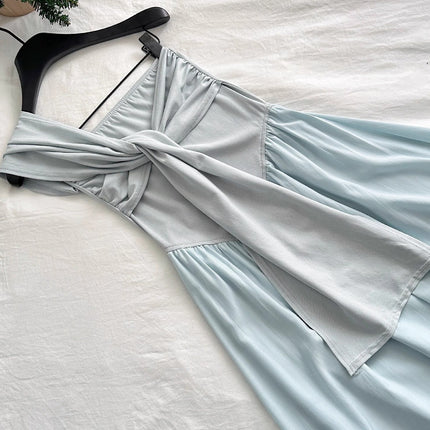 Summer New Style Waist Slimming Look Sleeveless Cut Out Pure Lust Style Slanted Shoulder Casual Long Dress Women's Fashion Versatile Trend