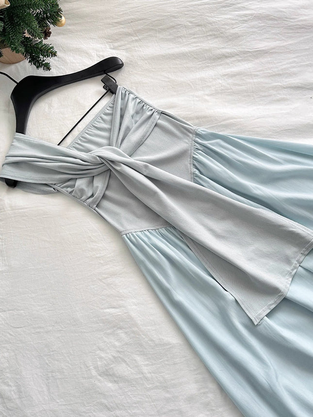 Summer New Style Waist Slimming Look Sleeveless Cut Out Pure Lust Style Slanted Shoulder Casual Long Dress Women's Fashion Versatile Trend