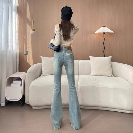Cold Tea Micro La Jeans Spring Women's 2024 New Women's High Waist Design Light Color Trailing Trumpet Pants