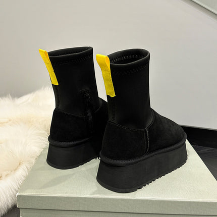 Platform thick bottom leather snowshoes women's 2024 new winter five-layer foam thick bottom increased warm elastic pencil boots