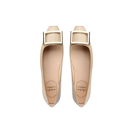 In-Stock Sheepskin Version ~ Grape Mom's Same Style Square Buckle Square Toe Shallow High Heels Women's Spring Chunky Heel Flat Commuting Shoes