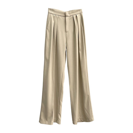 Fan-Favorite: New Spring/Summer Burgundy Pants, Old Money Style Wide-Leg Pants for Women, Drapey Loose Straight-Leg Pants, Casual Suit Pants