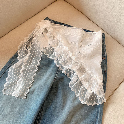 Super Fairy White Lace Headband Triangle Headband Women's Exquisite Embroidered Cotton Headband Fart Curtain New Spring Seaside