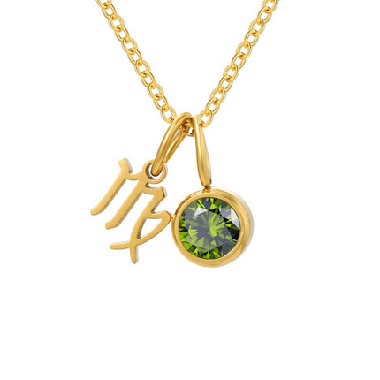 Non-Fading Titanium Steel Zodiac Necklace for Women, Birthstone Rhinestone Pendant, Clavicle Chain, European and American Style Niche Light Luxury Jewelry