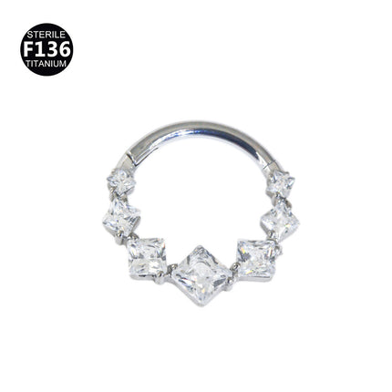1.2mm thick 8~10mm inner diameter titanium alloy square color stitching zircon nose ring nasal septum puncture jewelry