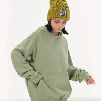 Spring and Autumn Heavy 380g Big terry Shoulder Hooded Sweater Women's American Fashion Brand Loose Solid Color All-match Couple Hoodie