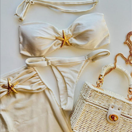 Three-piece Sling 2025 New Bikini European and American Sexy Bikini Solid Color Cross-border Split Swimsuit Bikini