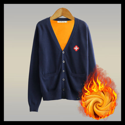 Cotton Nurse Sweater Women's Thickened Coat Cardigan Nurse Overalls Outer Wear Xizang Blue Doctor's Duty Sweater