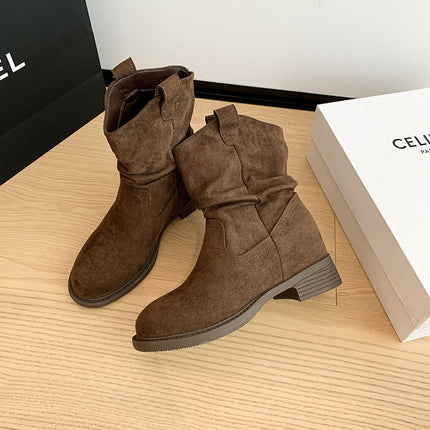 High Version ~ Frosted Suede Short Boots for Women, Autumn and Winter Retro Cowboy Boots, Thick Heel Sleeves, Slimming Look Boots