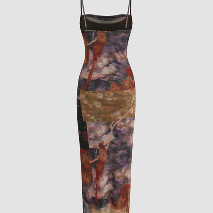 2025 European and American Amazon Backless Vest A-Line Mini Dress Printed Dress